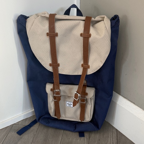 Herschel Supply Company Other - Herschel Supply Company Navy and Beige Backpack with Brown Straps